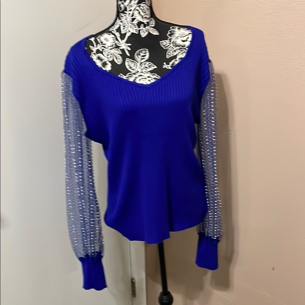 Cato Royal Blue Top with Sheer Sleeves